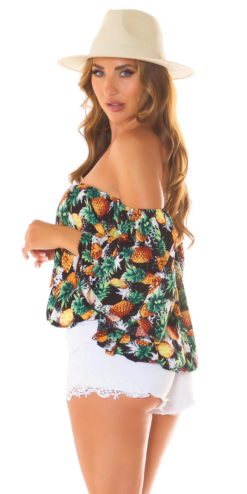 Sexy Sommer off-shoulder Bluse mit Ananas Print