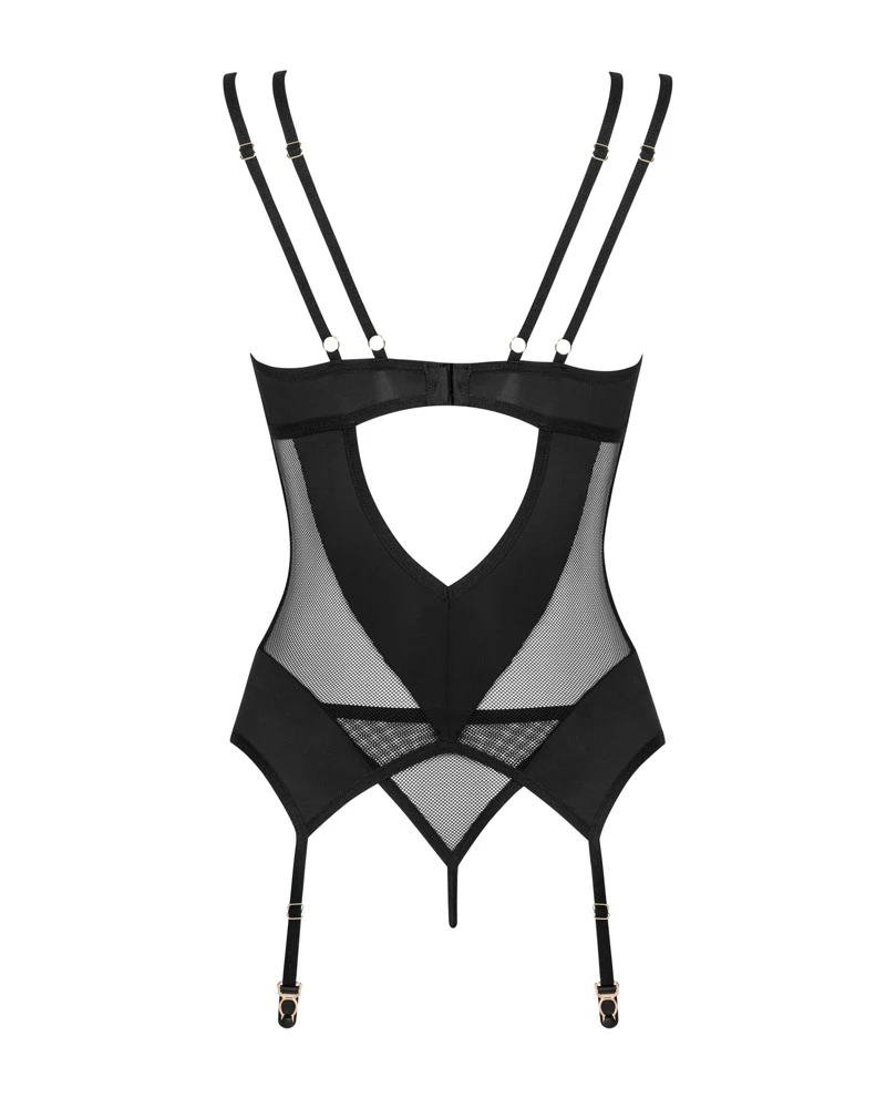 Obsessive Strapshemd und String im schwarzen Set. Weiches elastisches Netz im stylischen Mix mit blickdichtem Stretchmaterial.