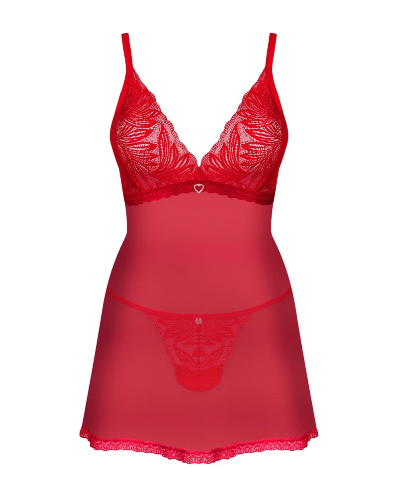 Obsessive das filigrane Babydoll mit Spitzen-String vereint Eleganz und Komfort zugleich. Mit zarten Spitzendetails an Brust und Saum.