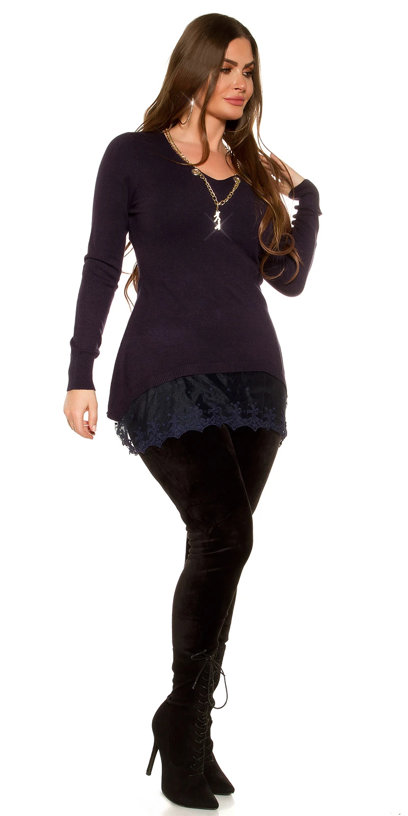 Chic Cocktail Long-Pullover mit Halskette