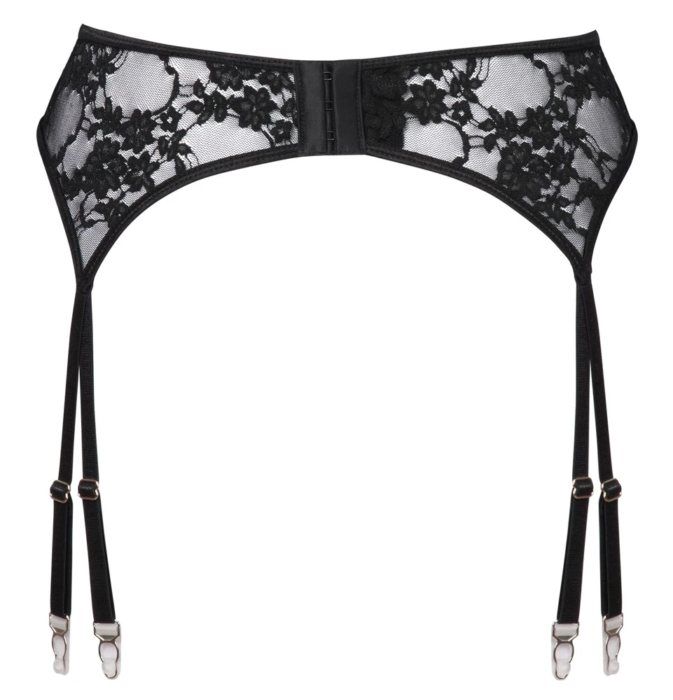 Cottelli LINGERIE Strapsgurt aus feiner Blütenspitze, schwarzer feiner Stumpfhalter