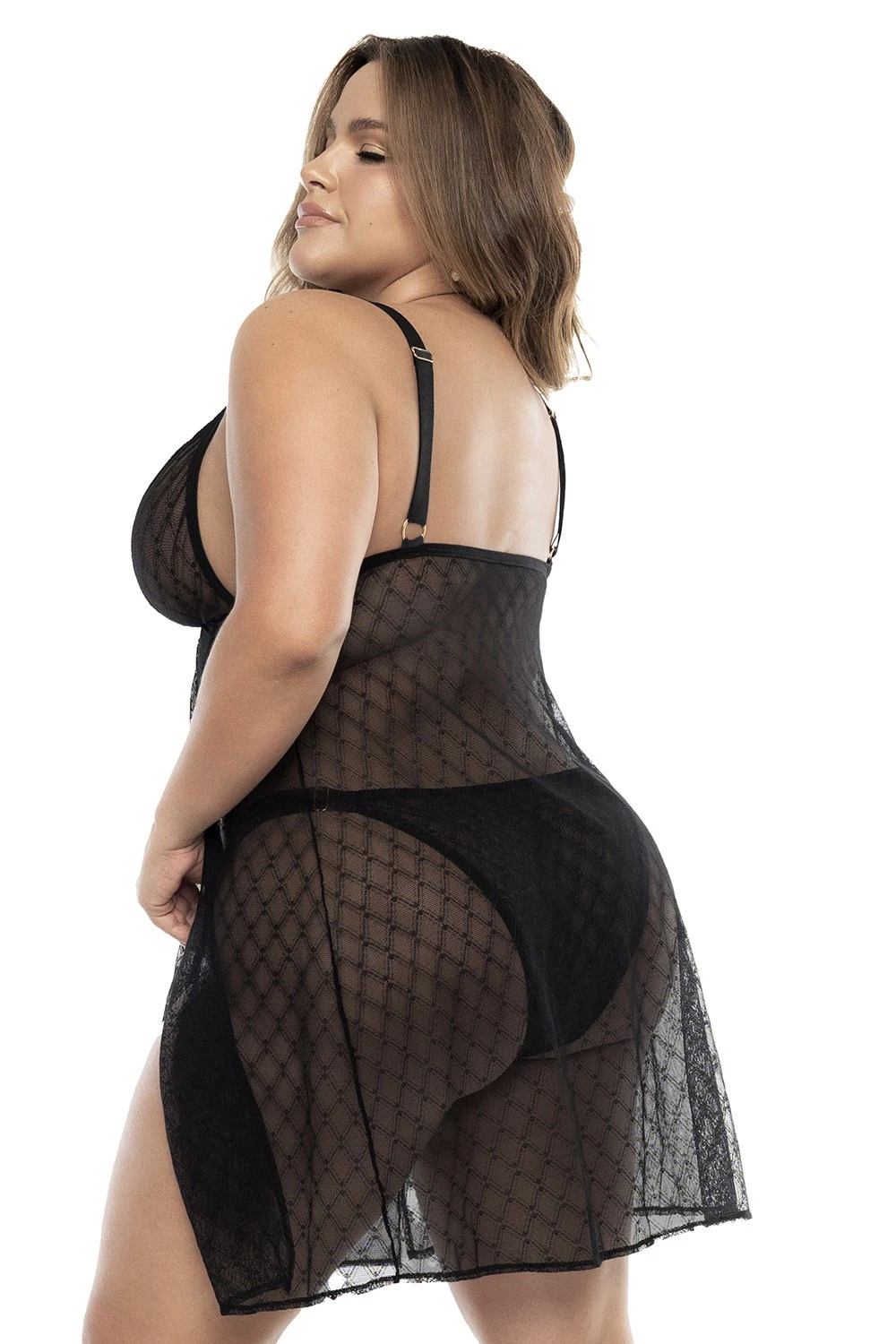 Schwarzes Netz Negligés Babydoll mit Tanga Plus Size von Mapale