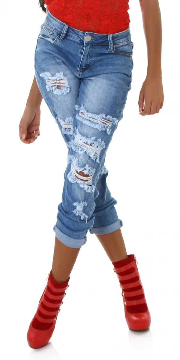 Destroyed Extrem Löcher Jeans im Mom Fit-Style