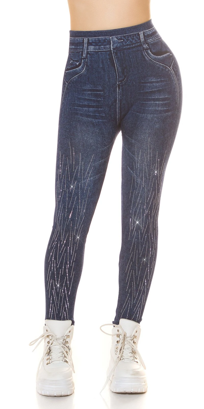 Highwaist Leggings im Jeans-Look mit Glitzerstreifen, für einen glänzenden Auftritt und maximalen Komfort!