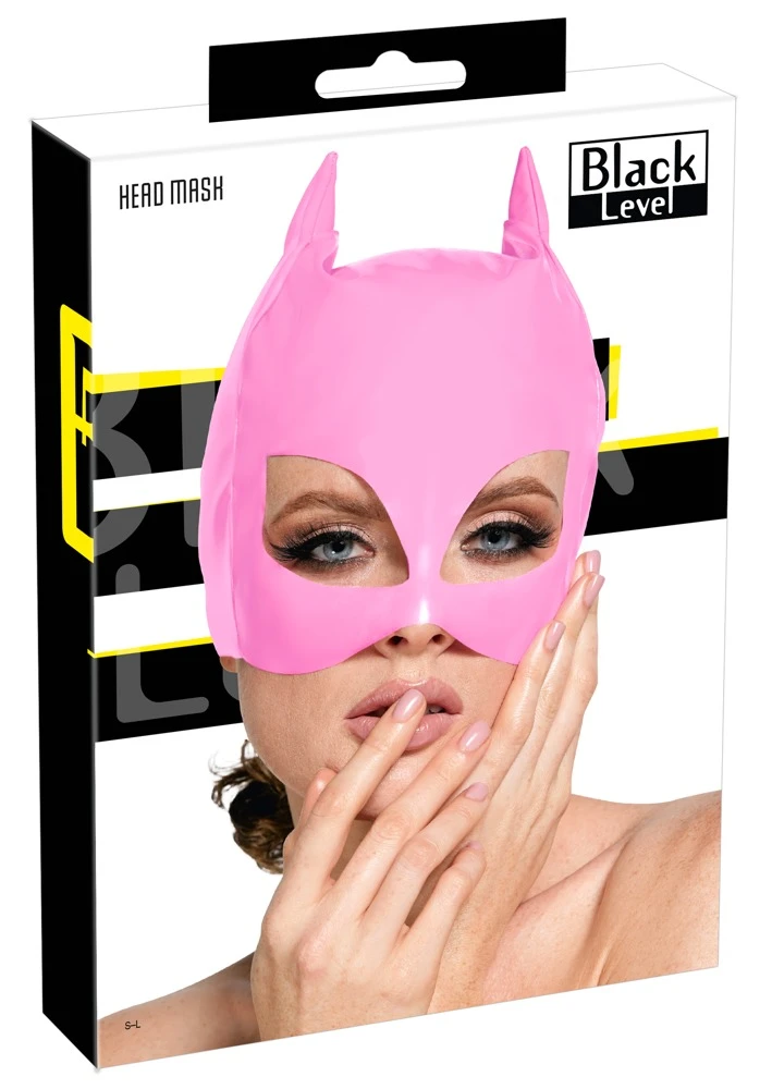 Kinky Lack Cat-Mask, Stylische halbe Lack-Kopfmaske in Pink im Cat-Look mit Ohren und Katzenaugen, ideal für Fetish-Partys! Black Level Design