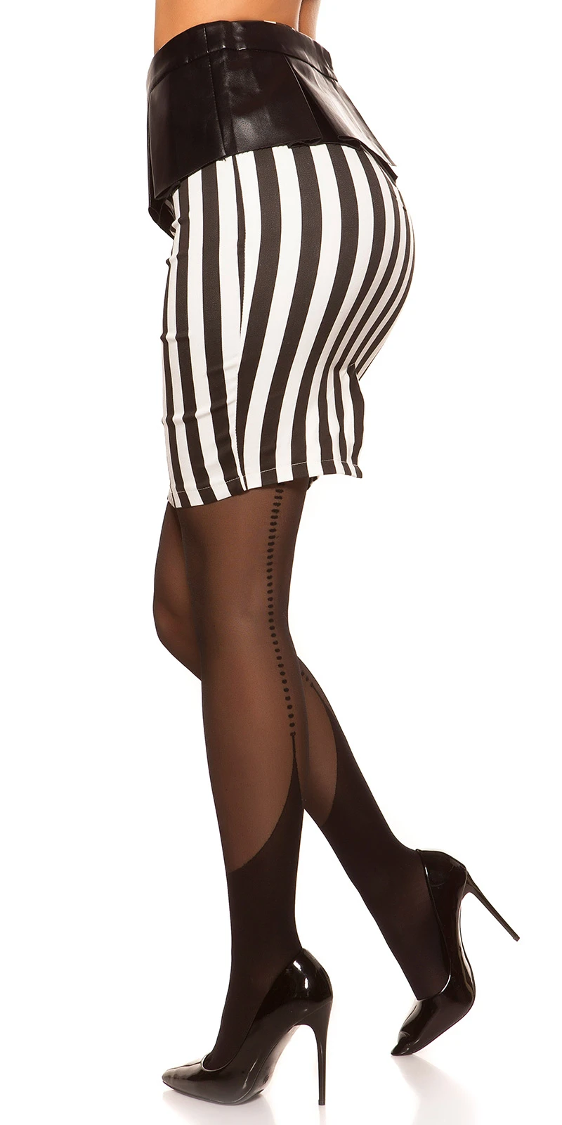 Striped Pencil High Waist Minirock mit Kunstleder-Schößchen