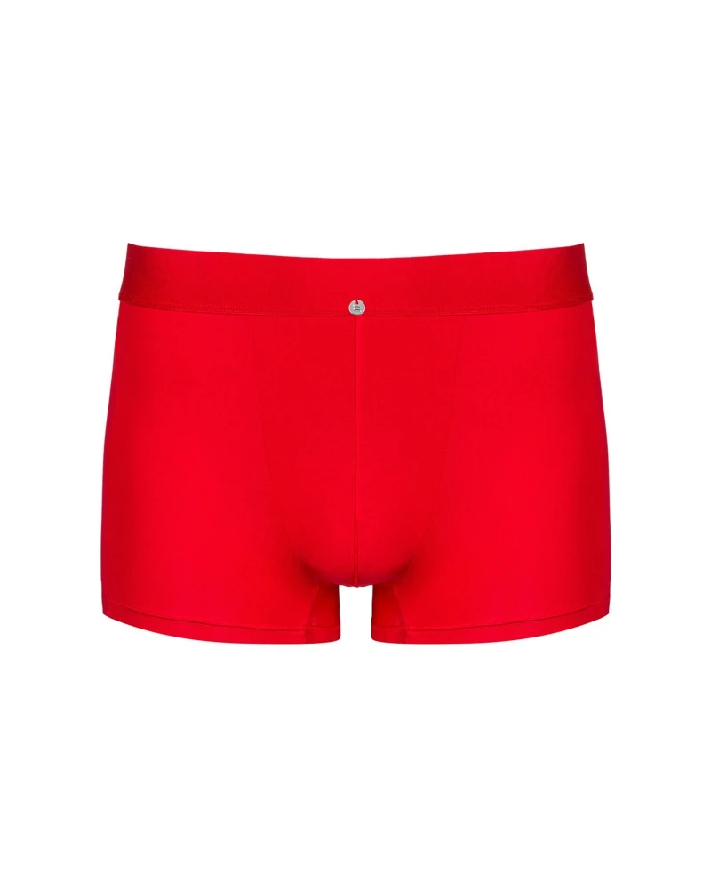 Obsessive rote Pants Boldero mit transparenten Einsätzen jeweils seitlich und hinten. Bequemes Bundgummi mit kleinem Metall-Element vorne.