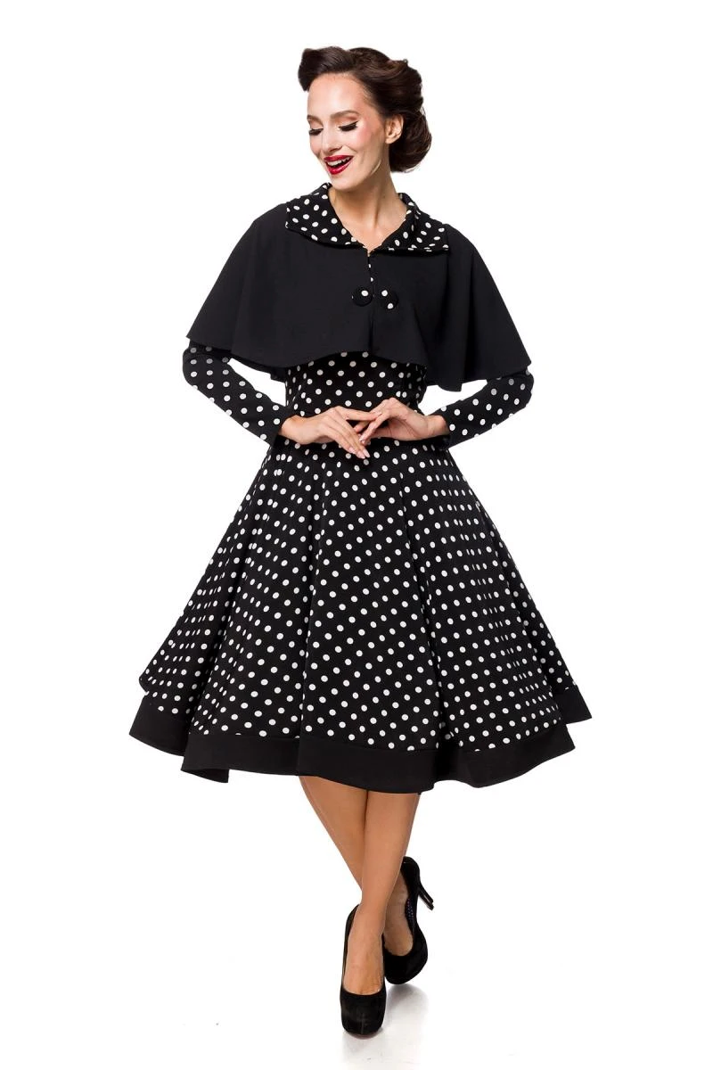 Damen Retro Swing Midi Kleid mit Cape