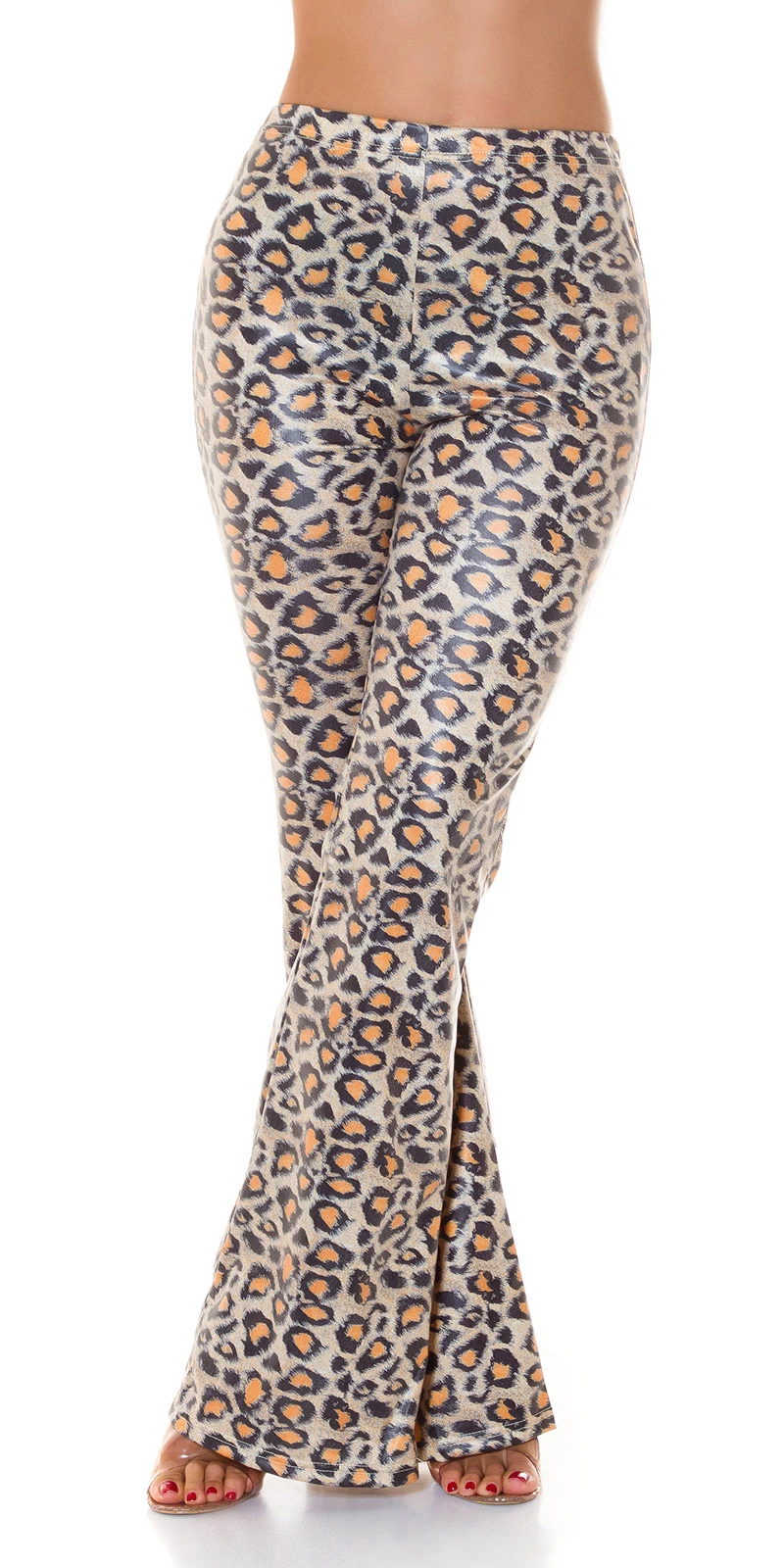 High Waist Animal Printed Wet Look Leggings mit Schlag