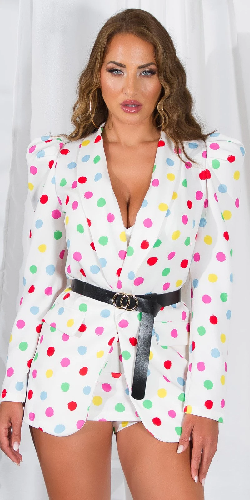 Dots Printed Blazer mit Padded Puffärmel