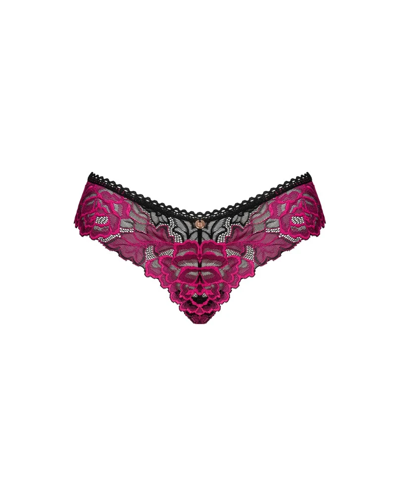 Obsessive Schwarze Spitzen-Panties Rosenty mit feiner pinkfarbener Rosenspitze besetzt. Rundum weich und elastisch für vollen Tragekomfort.