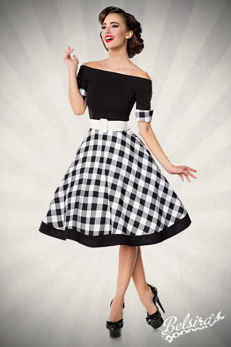 Schulterfreies Retro Kleid mit Tellerrock