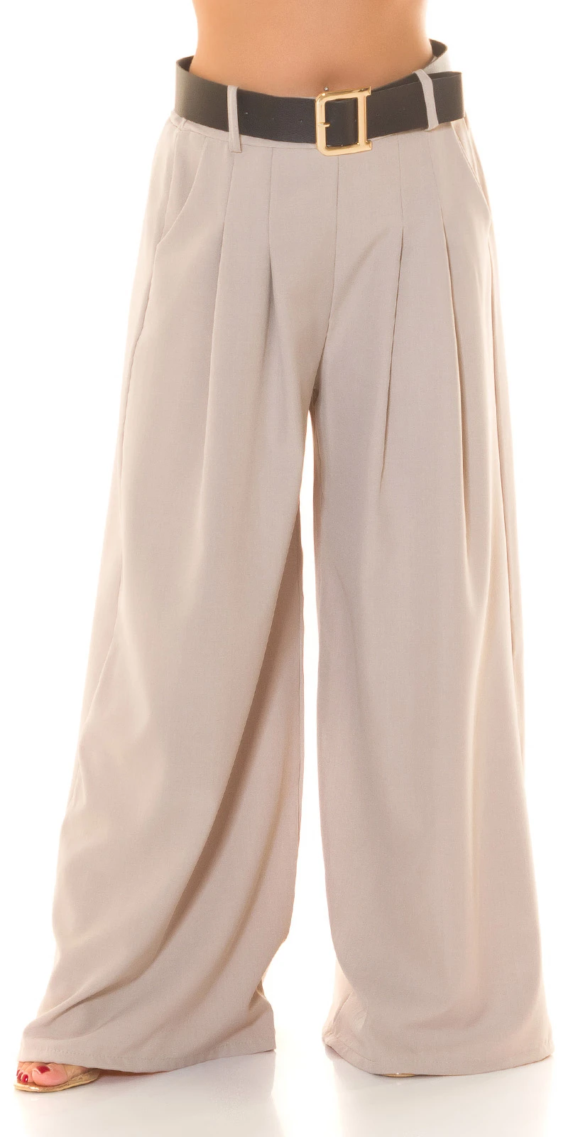 Wide Leg Hose im Highwaist-Style aus Polyester-Stretch, mit raffinierten Details und perfektem Tragekomfort