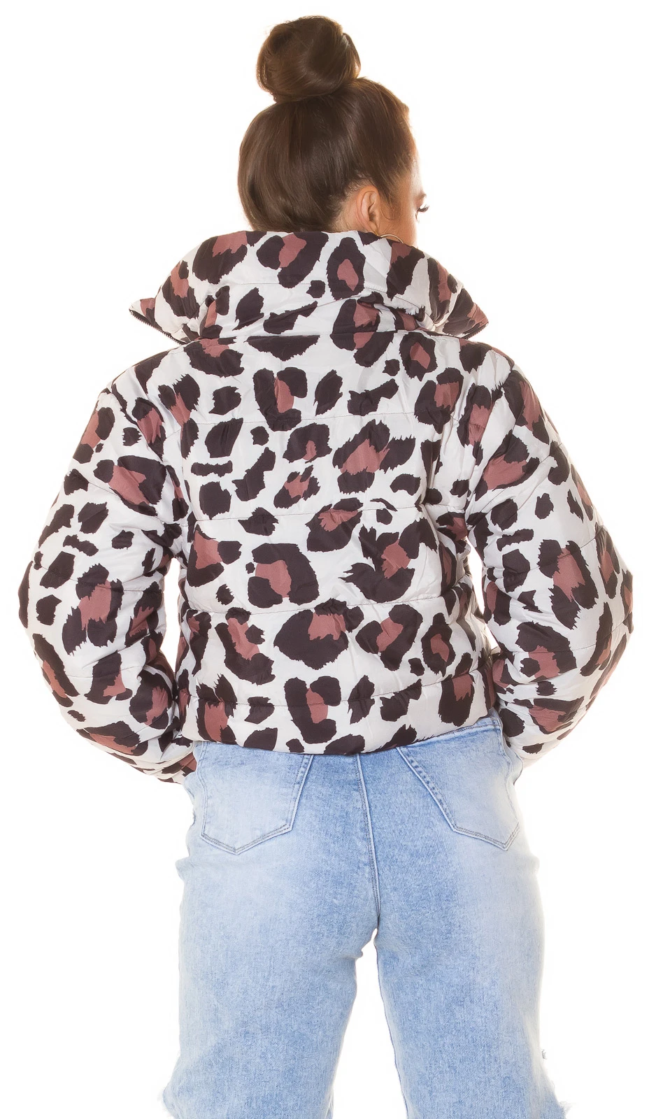 Giraffe Printed Crop Stepp Jacke