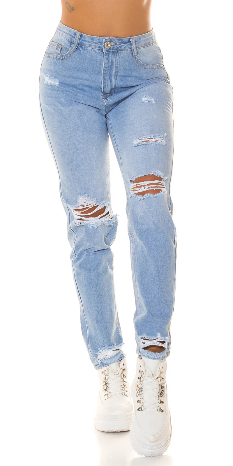 Destroyed Used Look Boyfriend Highwaist Jeans Hose mit Löcher Ripped