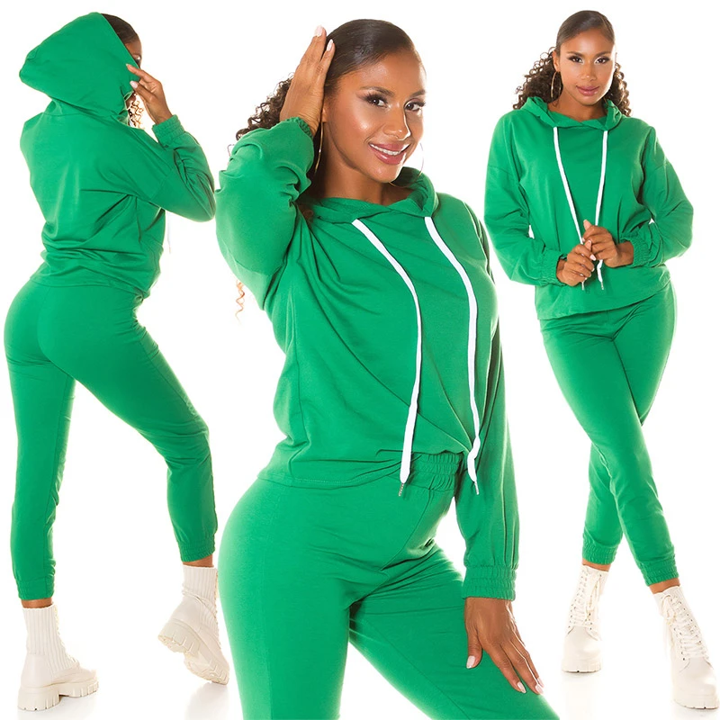 Uni Jogginganzug Loungewear Damen Trainingsanzug Sport 2-Teiler Fitness Hoddie Hose Kapuzenpullover