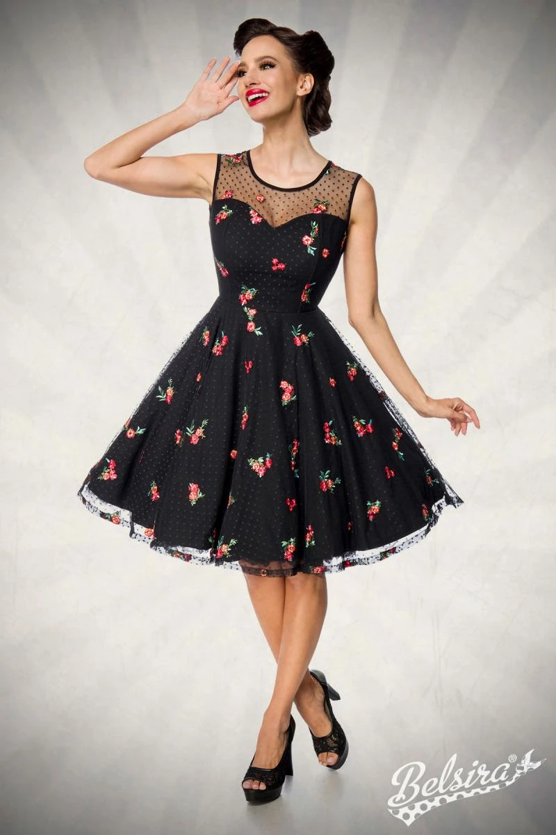 Cocktailkleid mit aufgestickten Blumen von BELSIRA