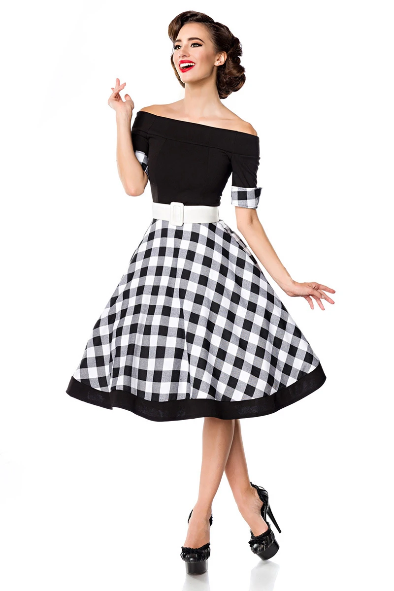 Schulterfreies Retro Kleid mit Tellerrock