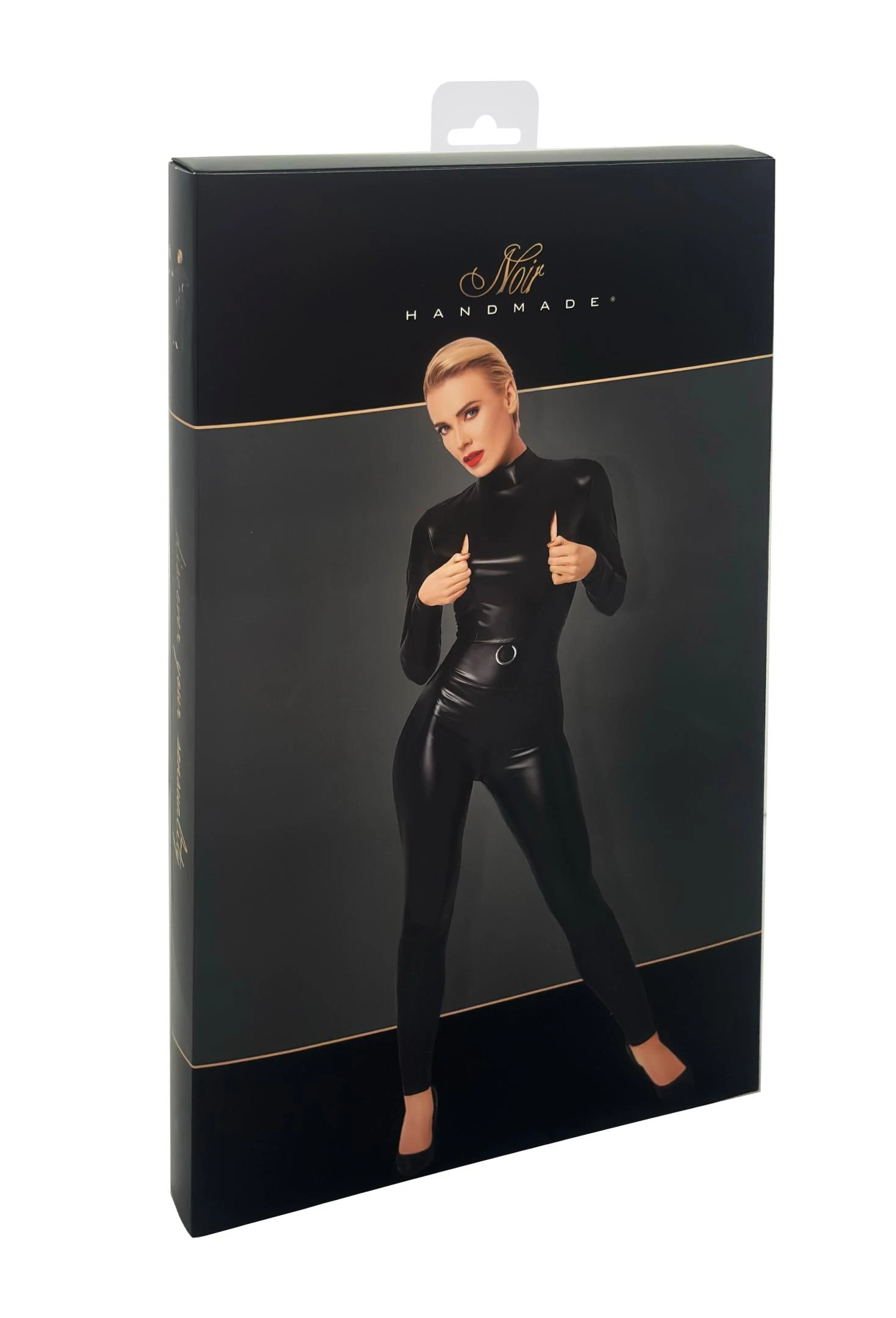 F319 Powerwetlook Catsuit Overall im Powerwetlookl Zip Reißverschlüsse über den Brüsten von Noir Handmade