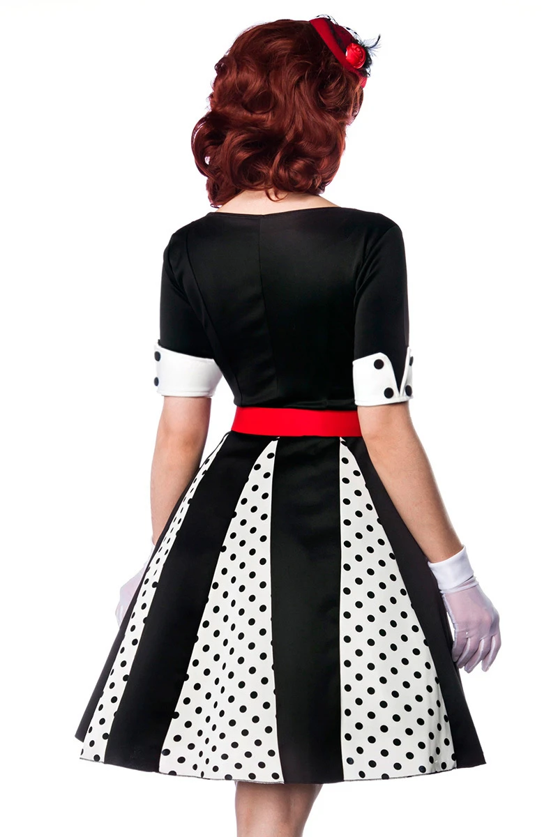 Retro-Godet-Kleid mit V-Ausschnitt und Dots