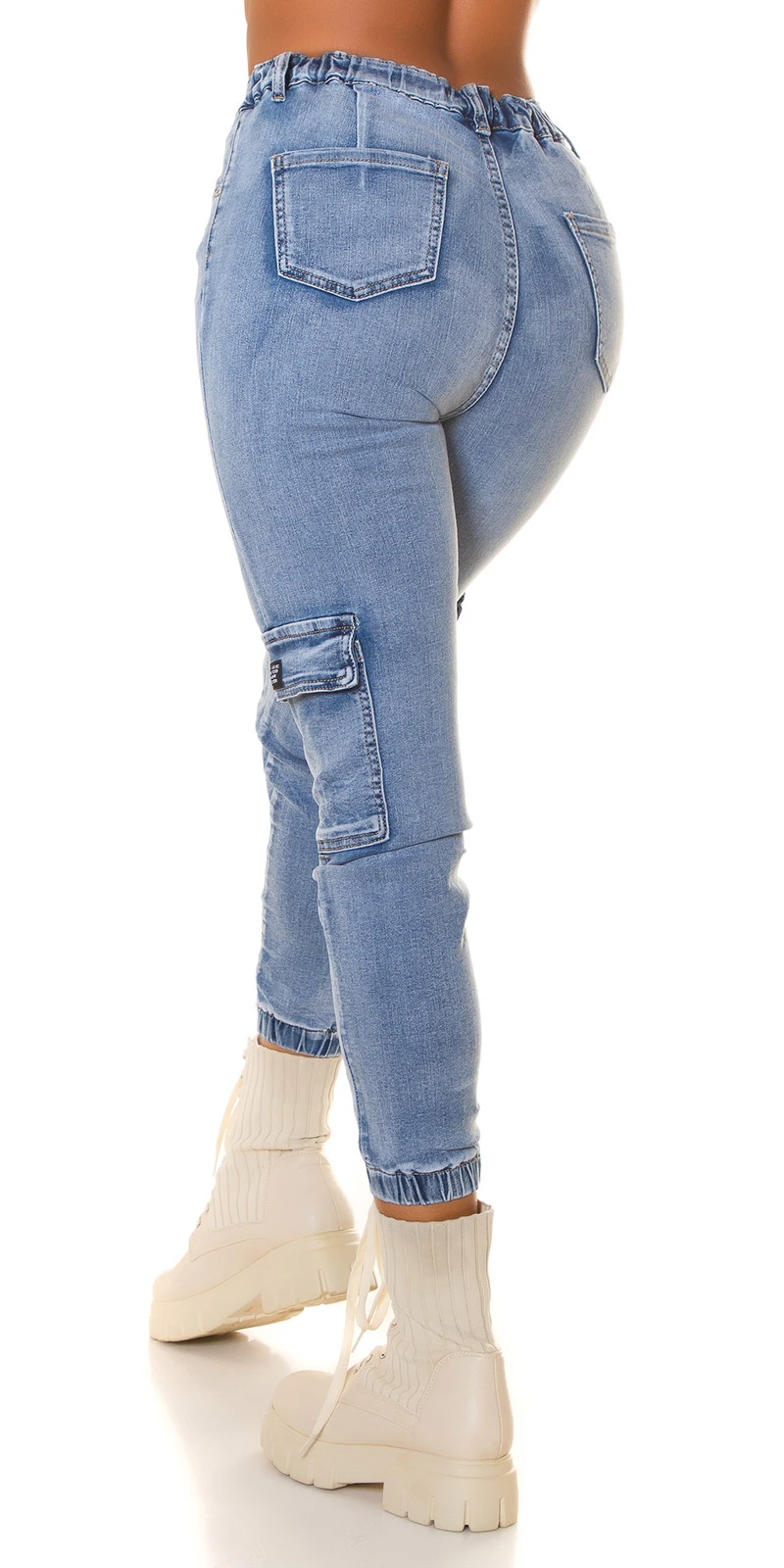 Acid Washed Cargo Röhren Jeans im High Waist-Style