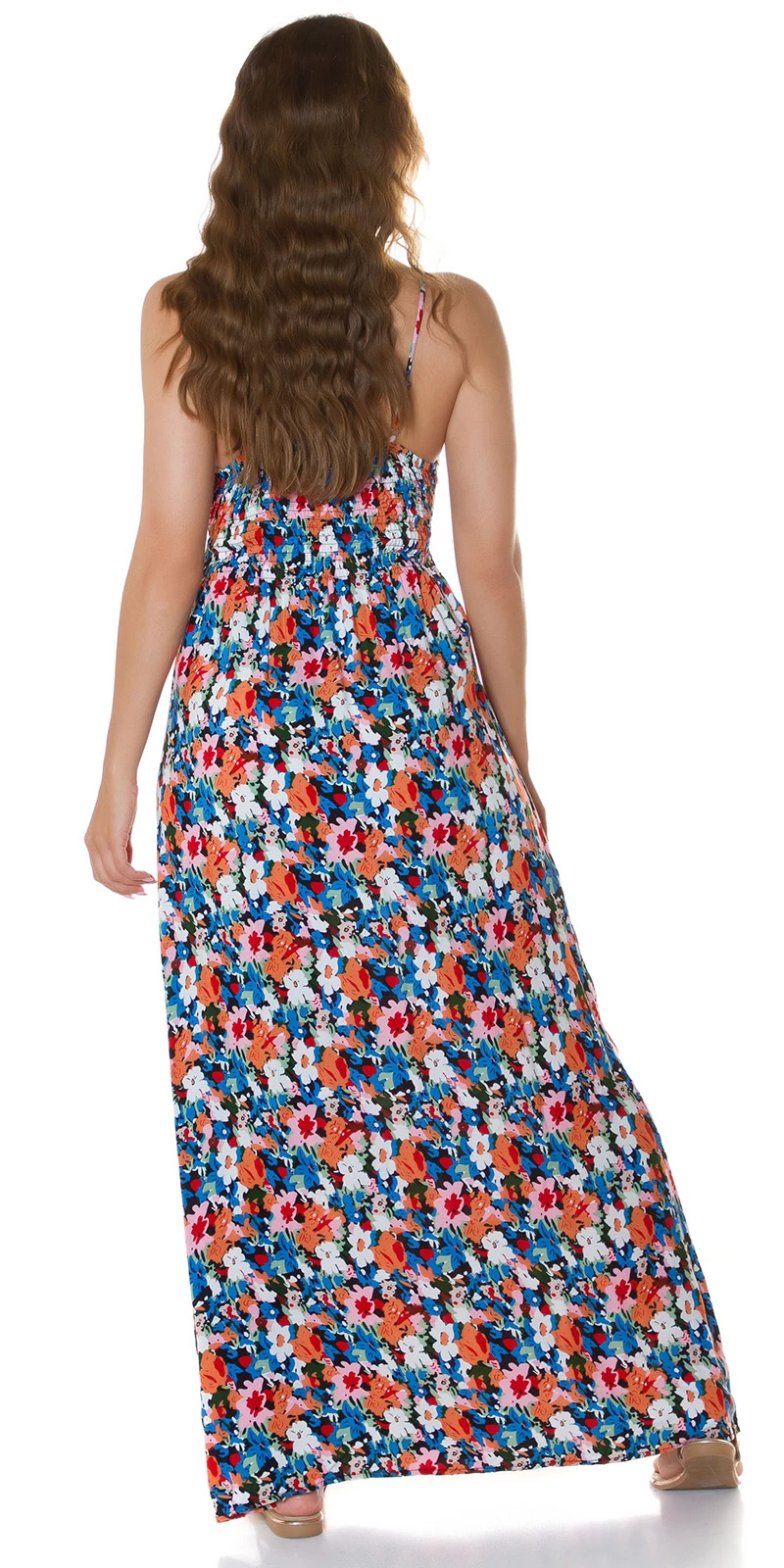 Flower Printed Träger Wickel V-Neck Maxi Viskose Sommerkleid