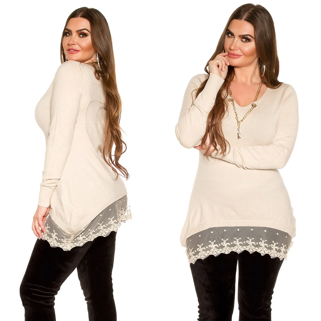 Chic Cocktail Long-Pullover mit Halskette