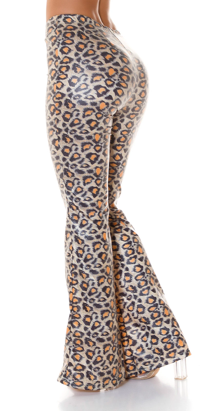 High Waist Animal Printed Wet Look Leggings mit Schlag