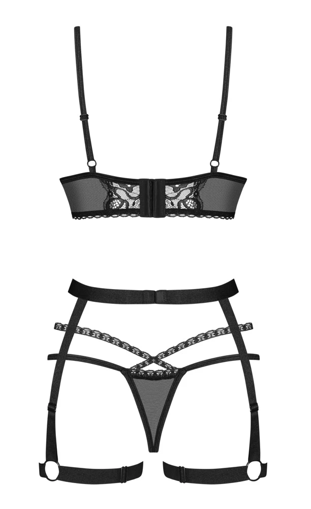 Obsessive Set Blomentis mit Soft-BH, Straps-Harness und String aus Opulenter Spitze und feiner Stretchtüll