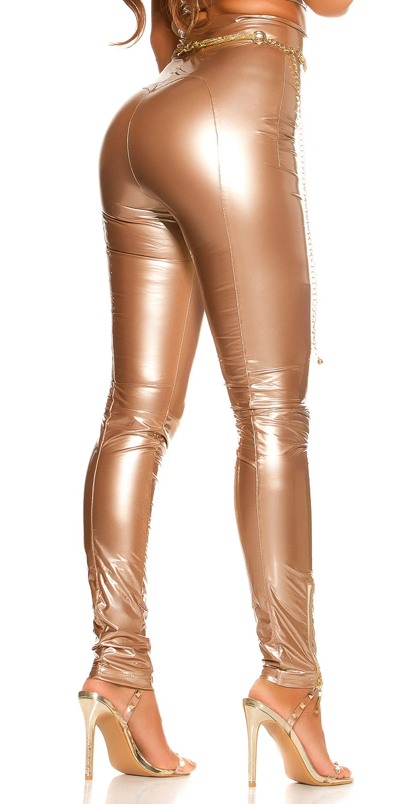 Glossy Latex Look High Waist Hose mit Bein-Zipper