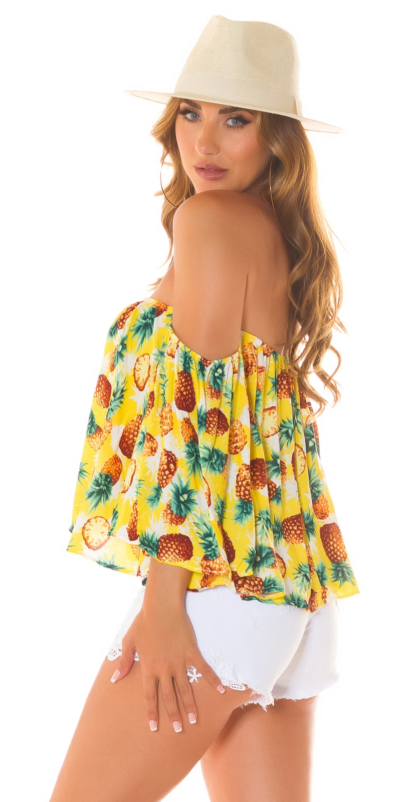 Sexy Sommer off-shoulder Bluse mit Ananas Print