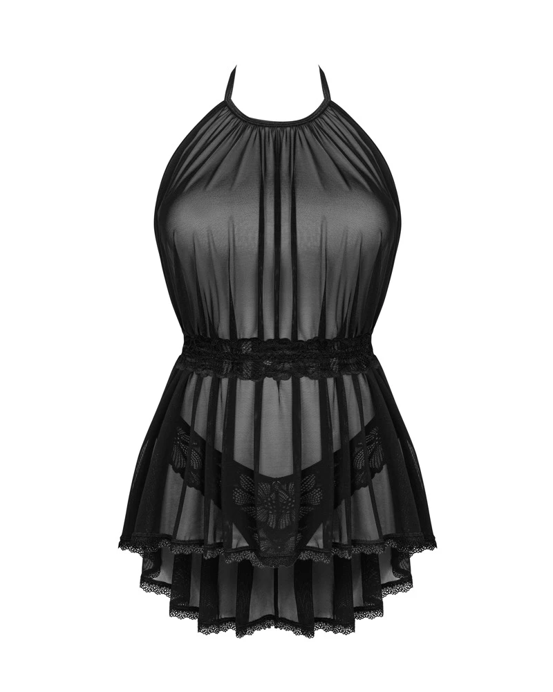 Obsessive das zarte Babydoll mit Spitzenstring von Serafia verführt mit Transparenz. Der Spitzenbund in der Taille betont diese zart.