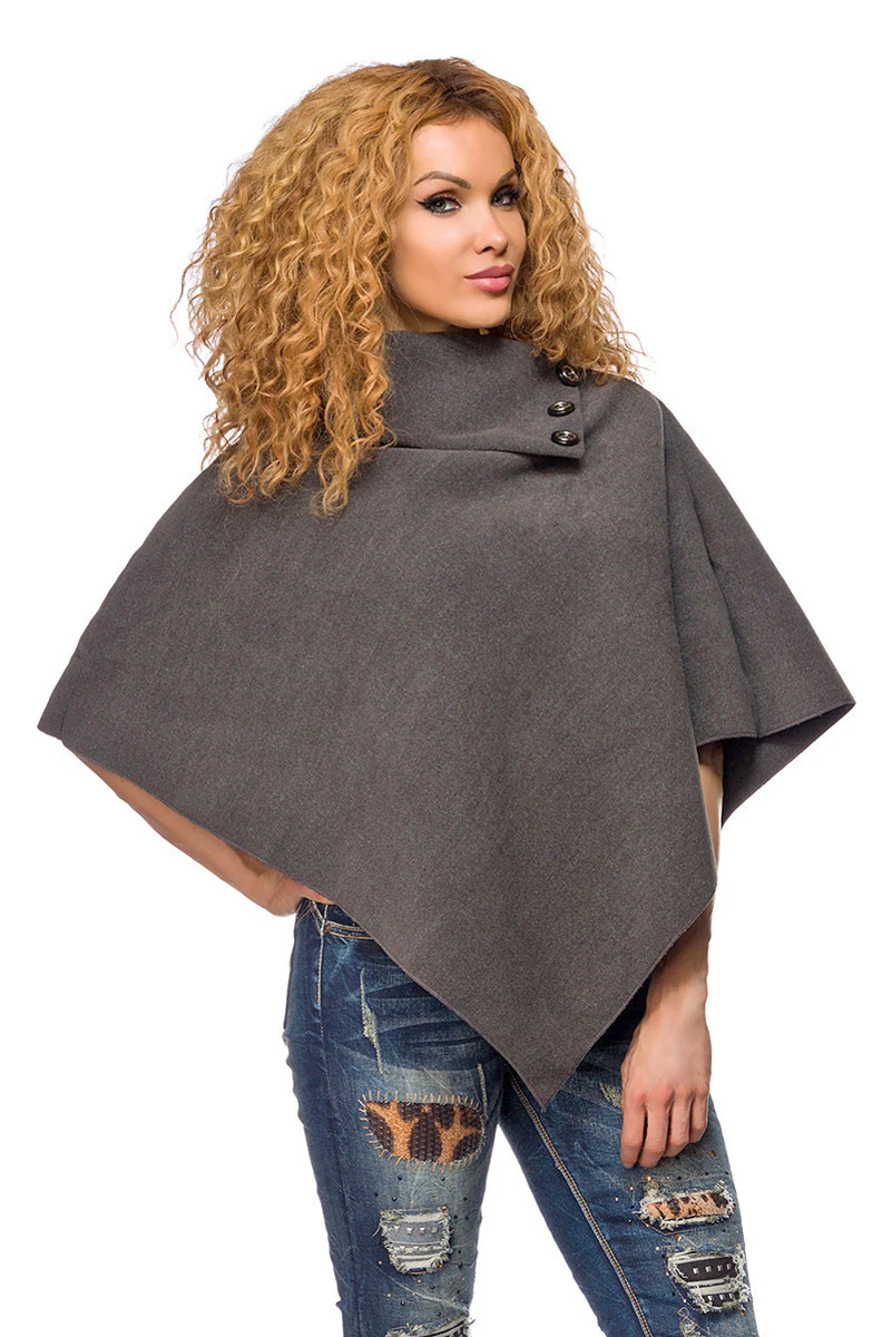 Hipper Poncho mit Knopfleiste